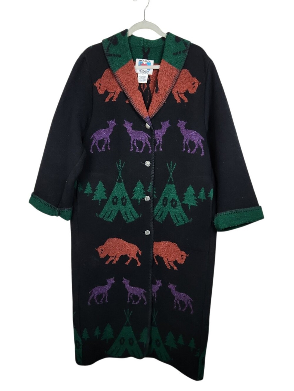 Wooded River Wool Blend Southwestern Long Jacket Button Down Bison Womens Size M